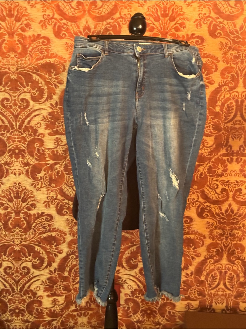Eloquii Distressed Medium Blue Ankle Skinny Jeans
